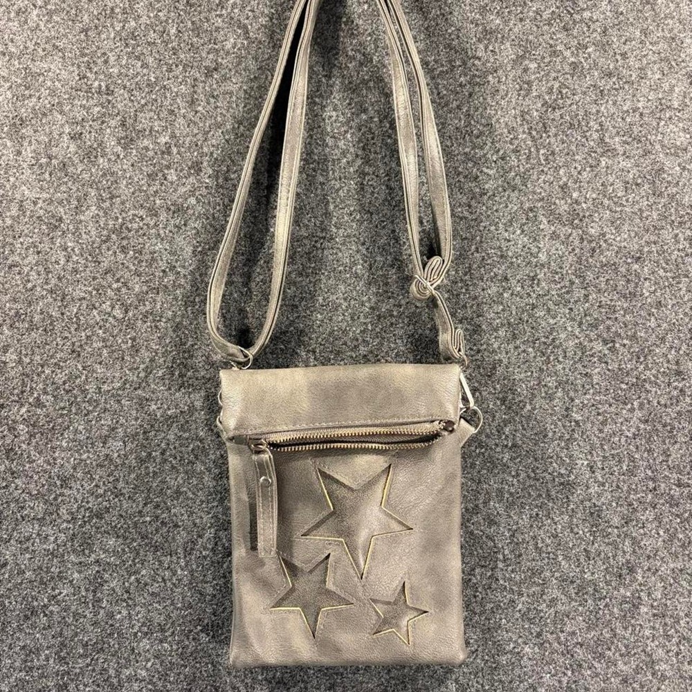 Beige Star Crossbody Bag Y2K Indie Sleaze Canvas Shoulder Bag Neutral Gold Zip